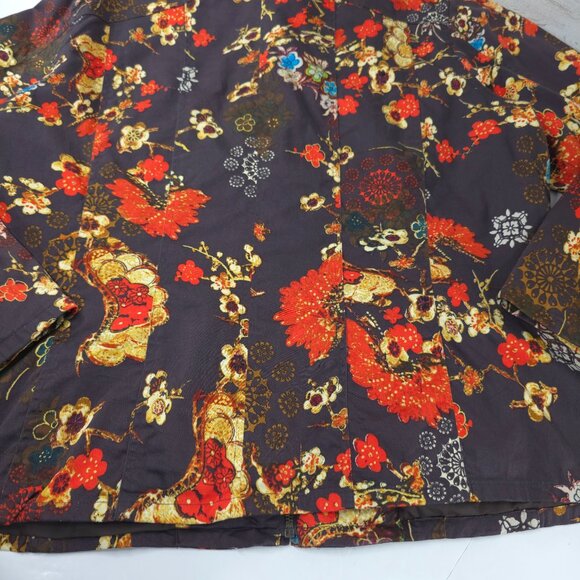CHICOS JACKET WOMEN'S SIZE 3 BROWN RED YELLOW FLORAL FULL ZIP LINED POCKETS *EUC - Picture 13 of 16